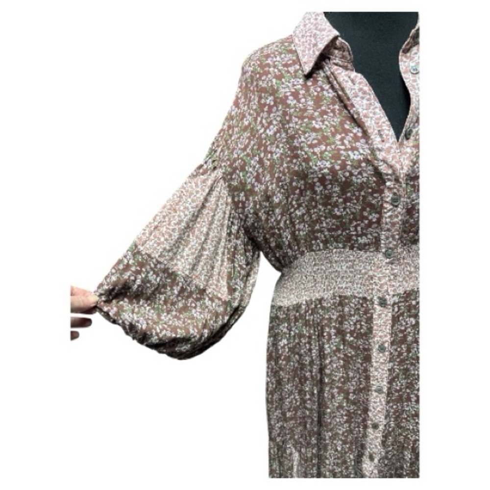 Impressions Brown Floral Patchwork Shirt Maxi Dre… - image 6
